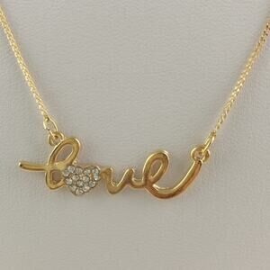 Gold Crystal Heart Love Necklace rhinestones 18K gold plated 16"-18" Princess